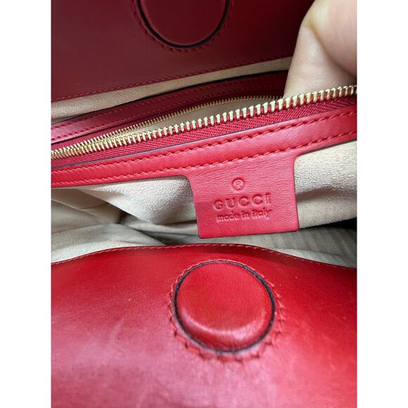 Gucci  Nappa Bamboo Web Medium Nymphaea Top Handle Bag Hibiscus Red*w/COA - Picture 4 of 16